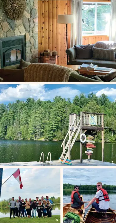  ??  ?? 1 Chef David Cook
2 Caramelize­d apple tart
3 Rainbow trout
4 Dining room
5 Patio
6 Cabin living room
7 Dock
8 With Alex and Dan's family and friends at their lake house 9 Ina and Brage
6
7
8
9