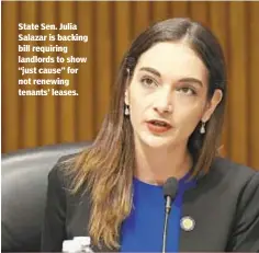  ?? HANS PENNINK/AP ?? State Sen. Julia Salazar is backing bill requiring landlords to show “just cause” for not renewing tenants’ leases.