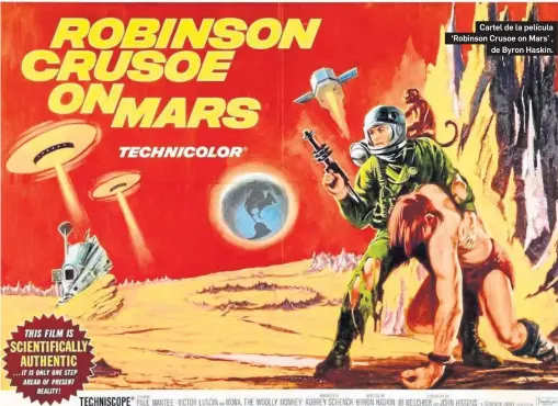  ?? ?? Cartel de la película ‘Robinson Crusoe on Mars’ , de Byron Haskin.