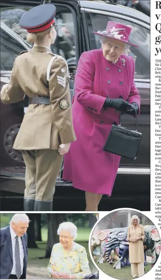  ?? PICTURES: PA WIRE. ?? WELCOME BACK MA’AM: Above, the Queen arrives at the British Museum; left, the Queen chats with Sir David Attenborou­gh at Buckingham Palace; inset, the Duchess of Cornwall in India.