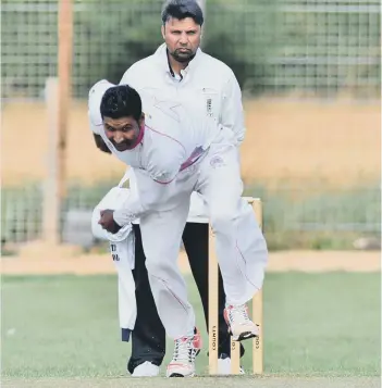  ??  ?? Shakir Mahmood bowling for Ketton against Newborough last weekend.