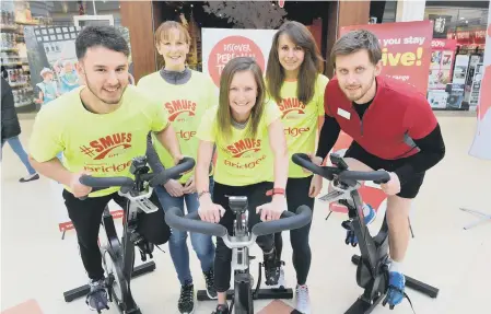  ??  ?? Sunderland’s 10k Bridges Cycle Challenge, from left, Events of the North’s Andy Bridges and Anji Rippon, Sunderland Olympian Alyson Dixon, Events of the North’s Rachel Davison and Everyone Active’s Lee Elliott.