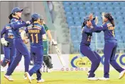  ?? HT PHOTO ?? Rajeshwari Gaekwad (R) celebrates a South African wicket during the third T20I in Lucknow on Tuesday.