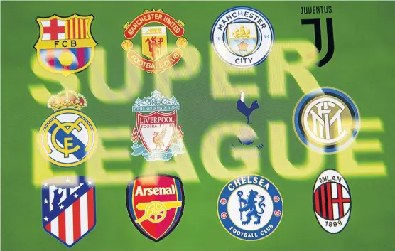  ?? REUTERS ?? The logos of 12 initial member clubs of the proposed European Super League.