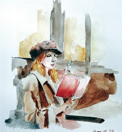  ??  ?? GIRL Reading in a Coffee Shop by Cyrell Alingasa (9”X12” Watercolor on Paper)