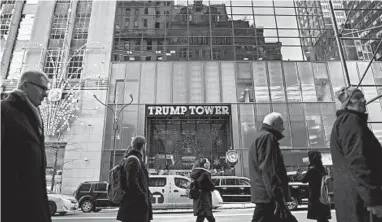  ?? ALLISON JOYCE/BLOOMBERG NEWS 2018 ?? Stigma associated with Donald Trump’s presidency has hurt Trump Tower’s brand, some experts say.