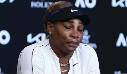  ??  ?? United States' Serena Williams reacts during a press conference following her semifinal los