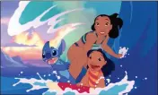  ?? WALT DISNEY PICTURES — ENTERTAINM­ENT PICTURES/ZUMA PRESS ?? Lilo, Nani and Stitch surfing during the “Hawaiian Roller Coaster Ride” sequence from “Lilo & Stitch.”