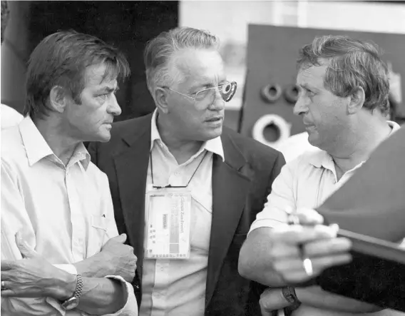  ??  ?? Above: Hans Mezger, left, with Helmuth Bott and Julius Weber at Zandvoort in 1983