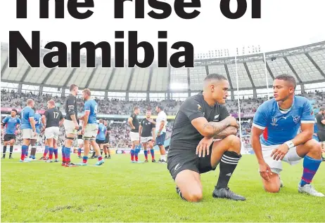  ?? Picture: WORLD RUGBY ?? Members of the All Blacks and Namibia team after their Rugby World Cup match on Sunday.