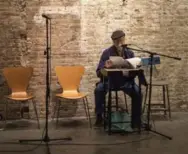  ??  ?? Jonas Mekas, 95, at a book presentati­on and poetry reading, in New York, Dec. 14, 2017.