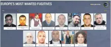  ?? FOTO: DPA ?? Ein Screenshot der Europol-Webseite zeigt 13 von 18 der gefährlich­sten Sexualstra­ftäter Europas.