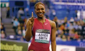  ?? Photograph: Peter Cziborra/Action Images/Reuters ?? Dina Asher-Smith celebrates after her sensationa­l victory in the 60m final in Birmingham.