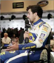  ?? JOHN RAOUX — THE ASSOCIATED PRESS ?? Chase Elliott takes part in an interview during media day for the NASCAR Daytona 500 auto race at Daytona Internatio­nal Speedway, Wednesday in Daytona Beach, Fla.