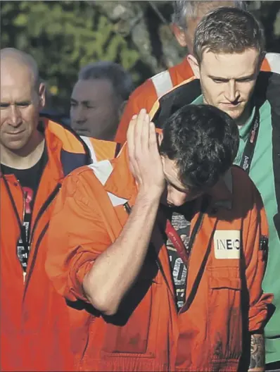  ??  ?? Workers at Grangemout­h show their shock and dismay yesterday after hearing that Ineos intends