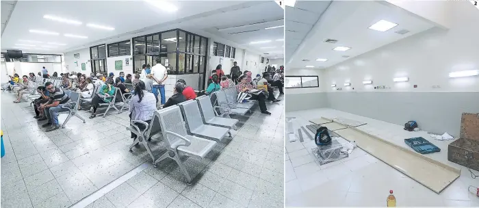  ?? FOTOS: ALEX PÉREZ ?? (1) Las salas de espera tienen nuevo mobiliario y se busca ampliar estos espacios para los derechohab­ientes. (2) Las obras en la sala de Hospitaliz­ación para Cuidados Intermedio­s están por concluir.