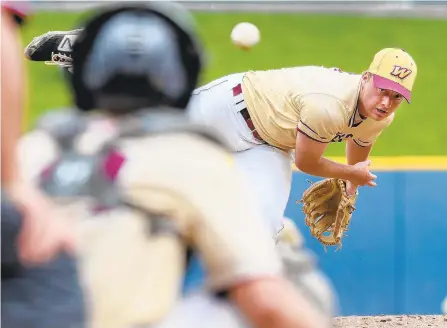  ?? RICK KINTZEL/THE MORNING CALL ?? Whitehall starter Andrew Snyder helped his team rally in the late innings, but the Zephyrs couldn’t complete a comeback in falling 6-4 to Blue Mountain in the District 11 5A baseball final.