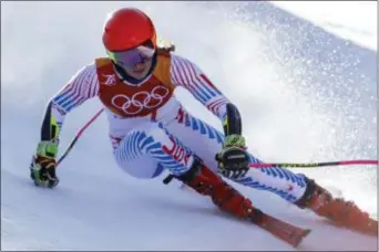  ?? MICHAEL PROBST — THE ASSOCIATED PRESS ?? American Mikaela Shiffrin skis during the first run of the Women’s Giant Slalom 2018 Winter Olympics in Pyeongchan­g, South Korea, Thursday. at the