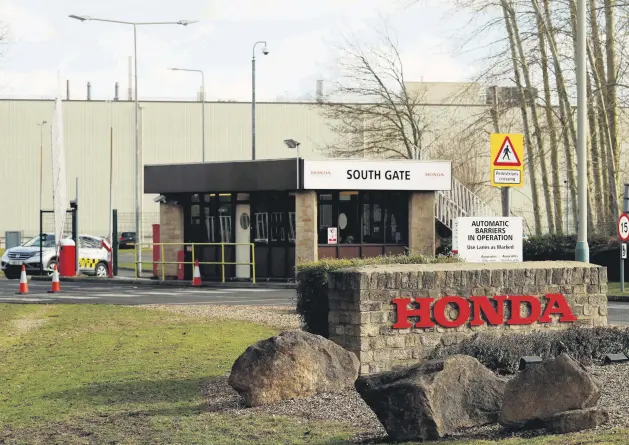  ??  ?? A Honda sign pictured at an entrance to the Honda manufactur­ing plant in Swindon, southwest England, Feb. 19, 2019.