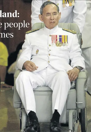  ?? Picture: GETTY IMAGES ?? ANNIVERSAR­Y APPEARANCE: King Bhumibol arrives at Siriraj Hospital after marking the 60th anniversar­y of his coronation at the Grand Palace on May 5 2010 in Bangkok. He is dressed in his customary white royal uniform