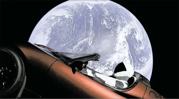  ?? PICTURES: AP/AFRICAN NEWS AGENCY (ANA) ?? SpaceX company’s spacesuit in Elon Musk’s red Tesla sports car which was launched into space during the first test flight of the Falcon Heavy rocket.