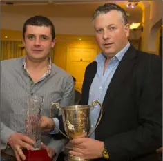  ??  ?? John Moore (left), winner of the Mythen trophy, with Declan Buttle, county treasurer.