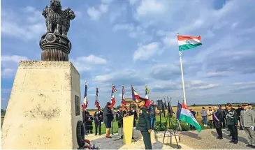  ?? PTI ?? General Anil Chauhan, India’s chief of defence staff, pays homage at the Indian Memorial in Villers-Guislain, in France, on Wednesday.