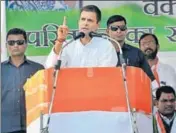  ?? PTI ?? Congress President Rahul Gandhi addresses a rally in Kanker district on Friday.