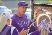  ?? File, Jeremy Stewart / Rome News-Tribune ?? Darlington softball coach Matt Larry talks to his team after a game against Bowdon on Friday. Larry was made the interim head coach at the end of August.