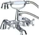  ??  ?? Choose period hardware in a contempora­ry finish like this Westminste­r bath shower mixer, £139, Pure Bathroom Collection