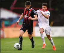  ??  ?? Arklow’s Aaron Barry in action for Bohemians this season.