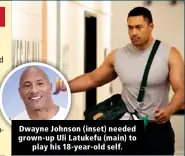  ??  ?? Dwayne Johnson (inset) needed grown-up Uli Latukefu (main) to play his 18-year-old self.