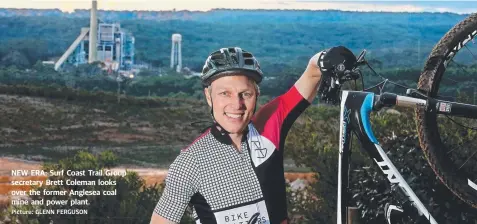  ?? Picture: GLENN FERGUSON ?? NEW ERA: Surf Coast Trail Group secretary Brett Coleman looks over the former Anglesea coal mine and power plant.