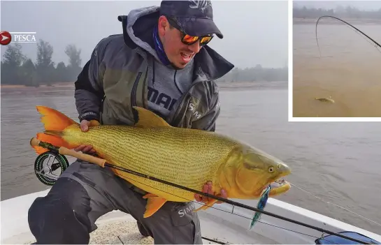  ??  ?? Uno de los mejores con fly: más de 10 kg. Tomó una mosca oscura en azul y negro. Der.: el señuelo rosa también dio muy buenos resultados.