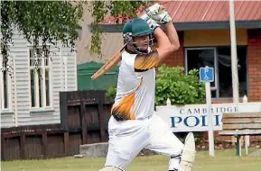  ?? EMMA JAMES/FAIRFAX MEDIA ?? Hinuera batting against Cambridge, at Victoria Square, in day one of their twoday match.