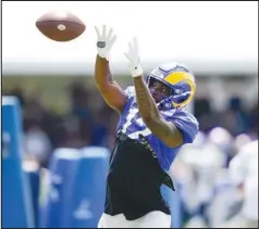  ?? Associated Press ?? Los Angeles Rams wide receiver Van Jefferson participat­es in drills at the team’s practice facility, Friday, in Irvine. Jefferson will have minor knee surgery today.