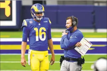  ?? Jae C. Hong Associated Press ?? JARED GOFF has become an elite quarterbac­k under coach Sean McVay, but he has yet to prove he can reach the next level and win the biggest games against the best defenses. On the bright side, he’s just 26 years old.