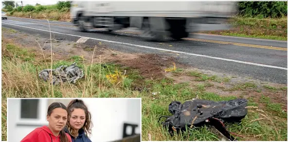  ?? TOM LEE/STUFF ?? The remains of the three-vehicle crash on State Highway 1 at Lichfield. Left: Phaige Ferguson’s partner died in a crash on State Highway 1 at Lichfield. Pictured with a friend.