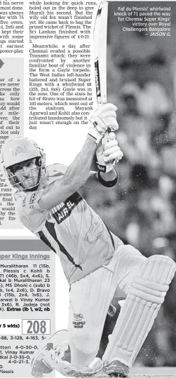  ?? — JAISON G. ?? Faf du Plessis’ whirlwind knock of 71 paved the way for Chennai Super Kings’
victory over Royal Challenger­s Bangalore