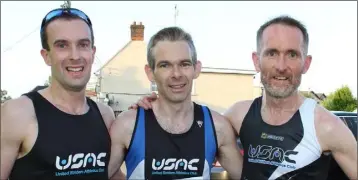  ??  ?? The United Striders 1-2-3 (from left): Joe Lillis, Alan O’Connor (winner) and Brendan Lyng.