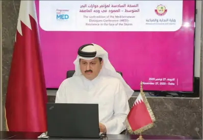  ??  ?? Rashid Al Khater, Undersecre­tary of Qatar’s Ministry of Commerce and Industry, addressing a virtual session hosted by the Italian Ministry of Foreign Affairs and Internatio­nal Cooperatio­n held recently.