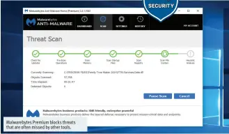  ??  ?? Malwarebyt­es Premium blocks threats that are often missed by other tools.