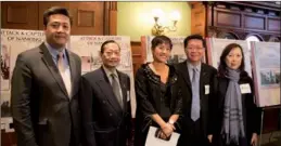  ?? PROVIDED TO CHINA DAILY ?? Soo Wong (center), member of provincial parliament, along with MPP Han Dong and Joseph Wong (to Wong’s right), founder of ALPHA Education, join a memorial exhibition to commemorat­e the Nanjing Massacre, at the Ontario Provincial Assembly on Dec 8 in...
