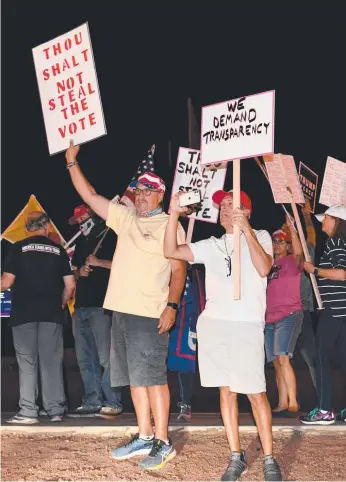  ?? Picture: Getty Images ?? Demonstrat­ors protest outside the Clark County Election Department, where ballots from the election are being counted.