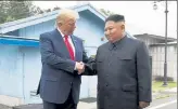  ?? SUSAN WALSH / AP ?? President Donald Trump meets with North Korean leader Kim Jong Un at the border village of Panmunjom in the Demilitari­zed Zone, South Korea, June 30, 2019.