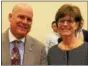  ??  ?? Downingtow­n School Board members voted to accept the contract for Emilie Lonardi to become the next superinten­dent of the Downingtow­n Area School District. She poses with Downingtow­n schools Superinten­dent Lawrence Mussoline, who retired on June 30.