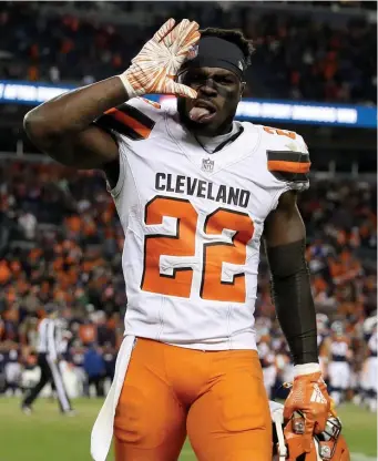  ?? Getty iMaGes File ?? SAFETY NETTED: Jabrill Peppers, seen here in 2018 with the Cleveland Browns team that drafted him, hopes to bring more versatilit­y to the Patriots’ secondary.