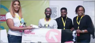  ??  ?? L-R: MD/CEO Ellae Branding Agency, Noella Ekezie; First prize winner Ellae Designer's Arise Contest, Mr. Ifeoluwa Sopeju; Digital Influencer and Tech Enthusiast, Mr. Fisayo Fosudo and Business Productivi­ty Consultant and Founder, GirlsinGla­sses.