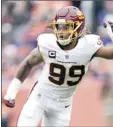  ?? AP file photo ?? Washington defensive end Chase Young, the reigning Defensive Rookie of the Year, will miss the rest of the season with a leg injury.