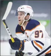  ?? The Canadian Press via AP ?? BIG NUMBER
Edmonton Oilers’ Connor McDavid skates against the Vancouver Canucks during the first period of an NHL hockey game on Monday in Vancouver, British Columbia.